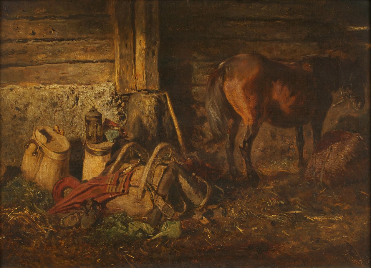 Interiér stáje s koněm od Anton Schrodl