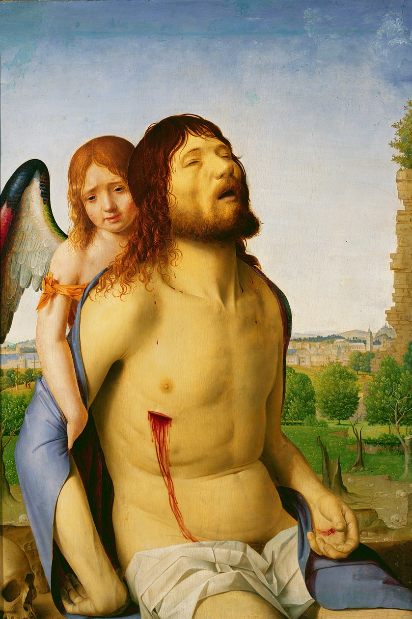 Mrtvý Kristus podporovaný andělem, c.147578 od Antonello da Messina