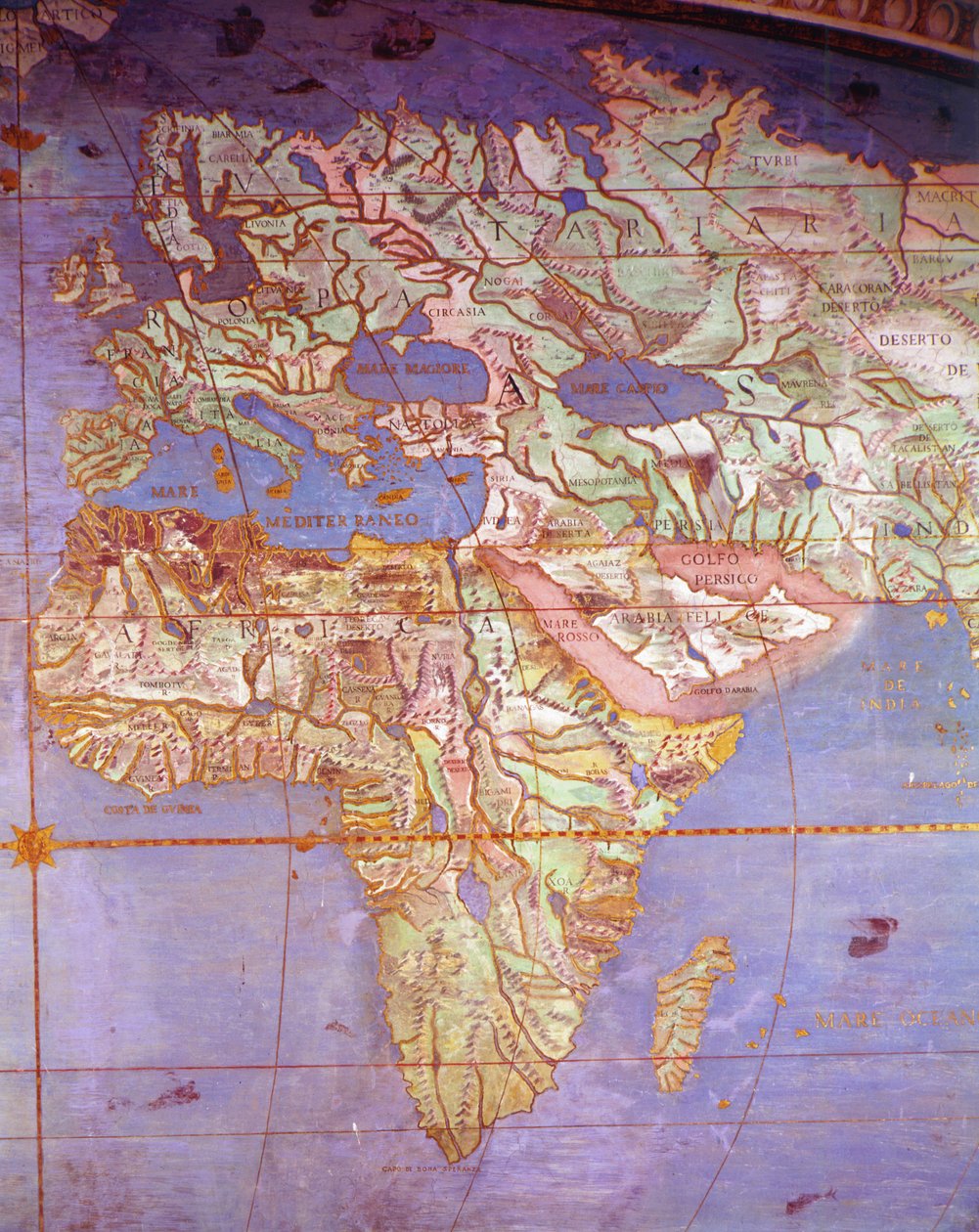 Mapa Evropy a Afriky z „Sala Del Mappamondo“ (Síň map světa) od Antonio Giovanni de Varese