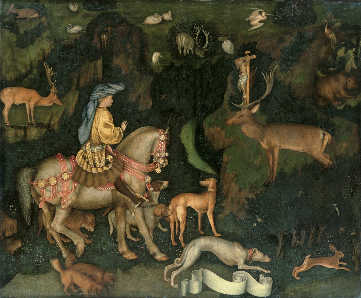 The Vision of St. Eustachius, c.1438-42 (vaječná tempera na dřevě) od Antonio Pisanello