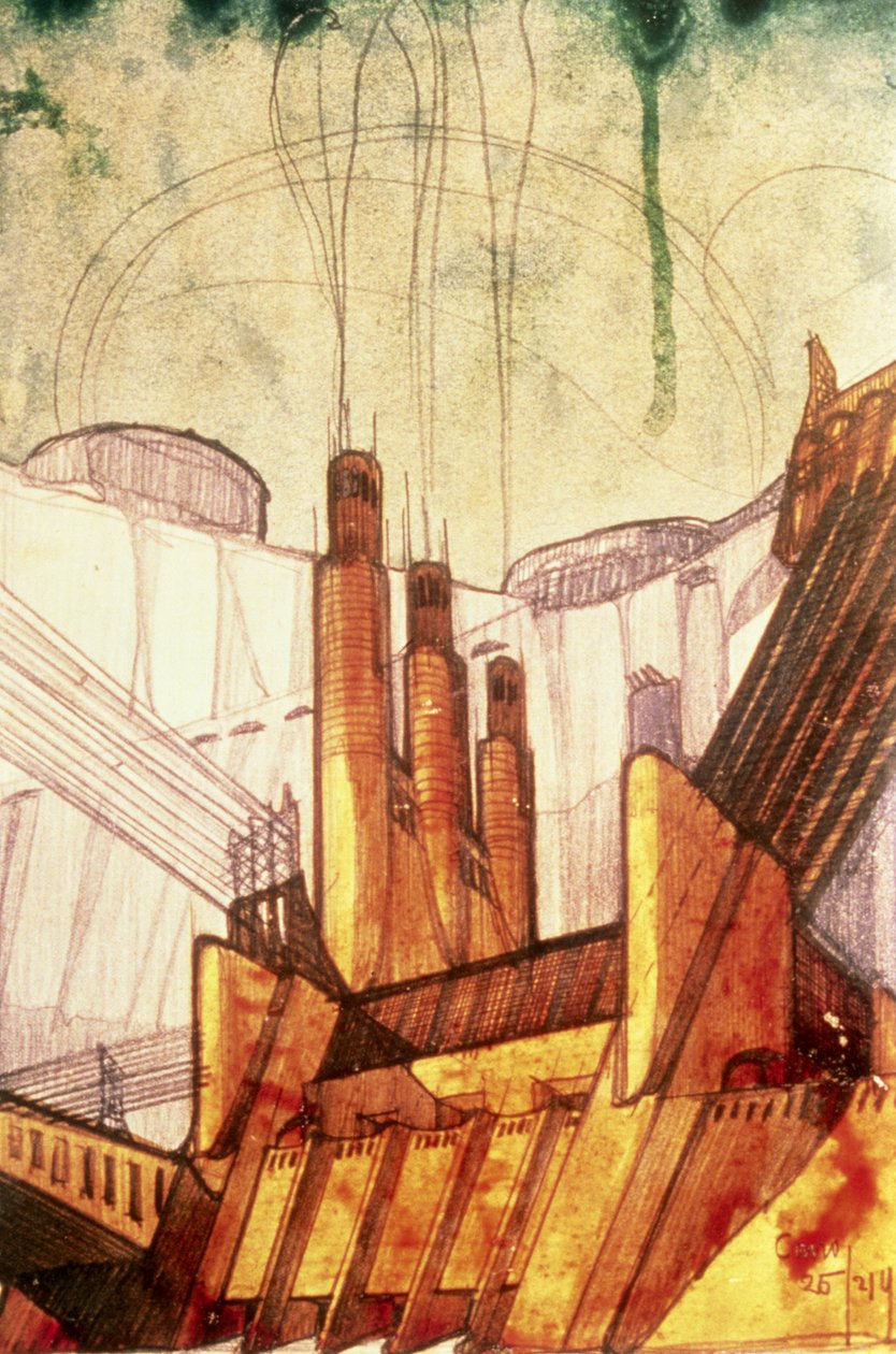 Electric Power Plant, 1914 (pero a inkoust, tužka, na papíře) od Antonio SantElia