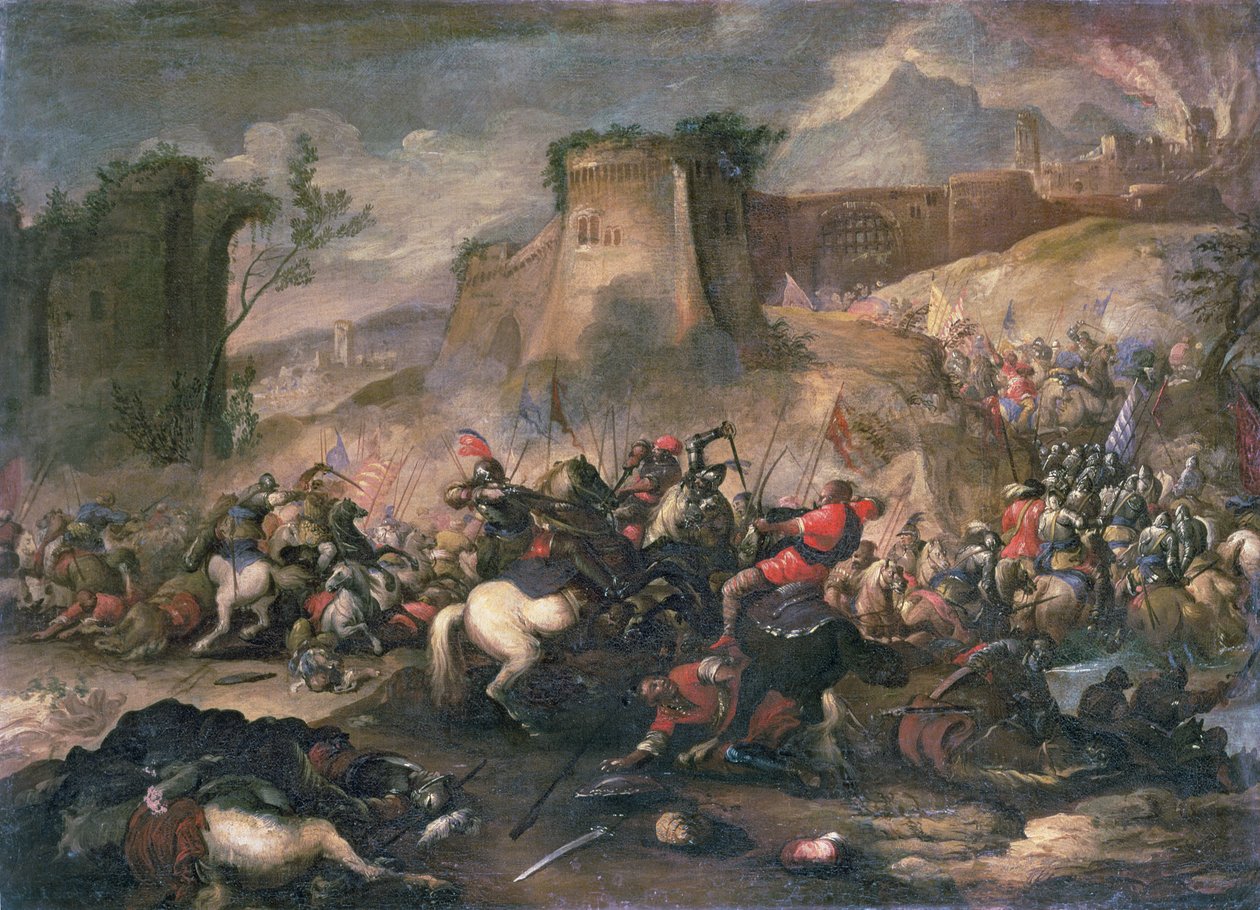 Jezdecké potyčky mezi křižáky a Turky od Antonio Calza