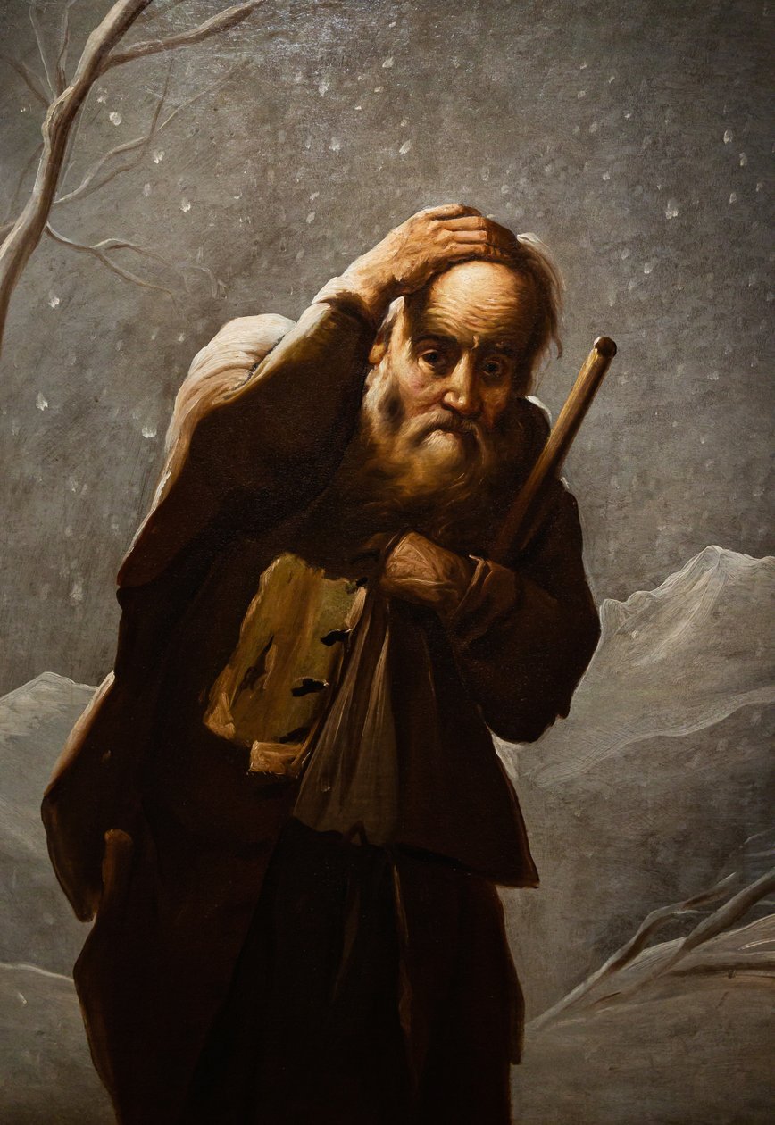 Starý muž ve sněhu od Antonio Cifrondi