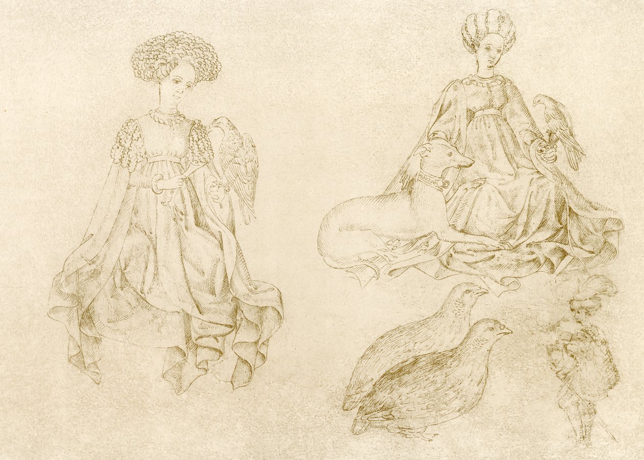 Ženy se sokolem a greyhoundem od Antonio Pisanello