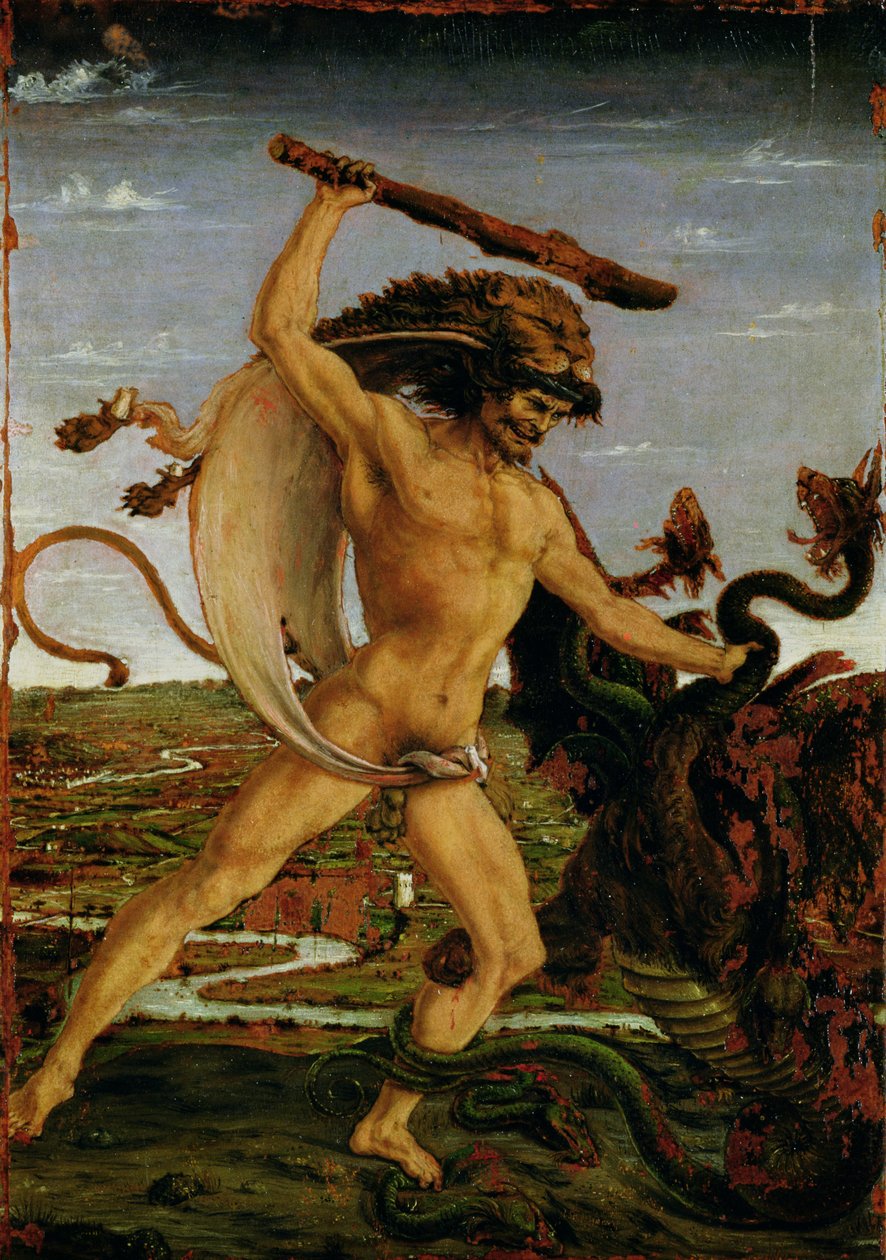 Hercules a Hydra (tempera na panelu) od Antonio Pollaiuolo