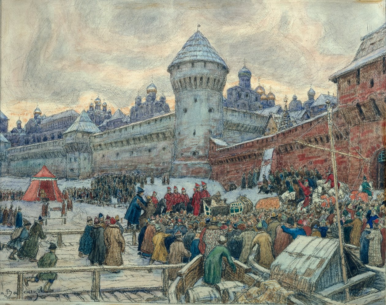 Starověká Moskva, odjezd po boji od Apollinari Mikhailovich Vasnetsov