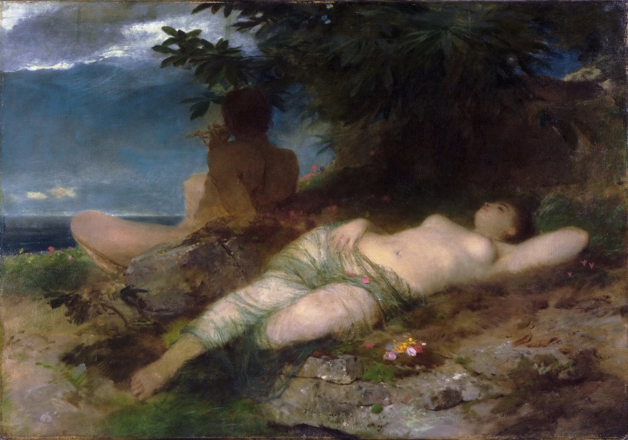 Nymfa a satyr od Arnold Böcklin