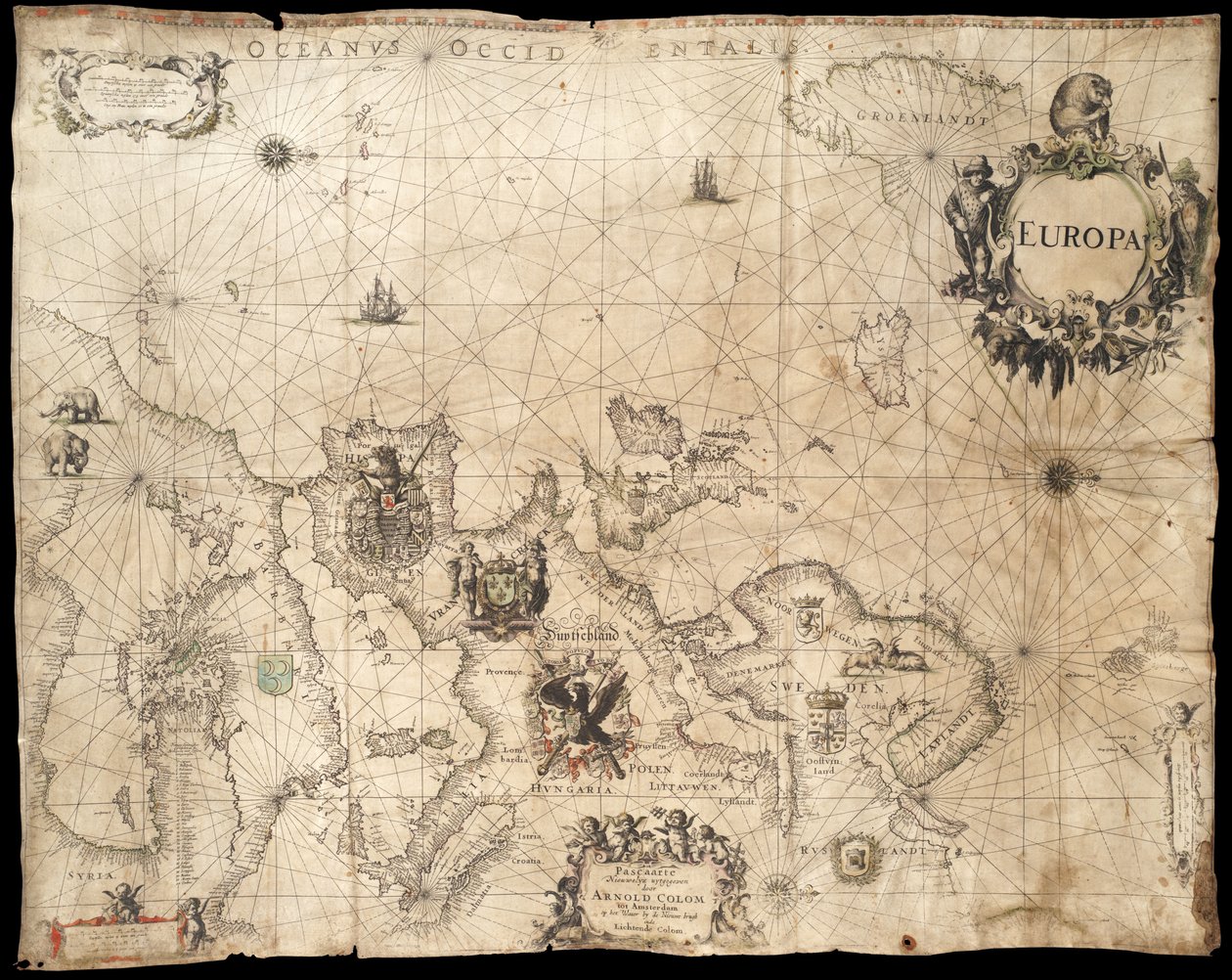 Evropa; Pascaarte de Arnold Colom (1660) od Arnold Colom