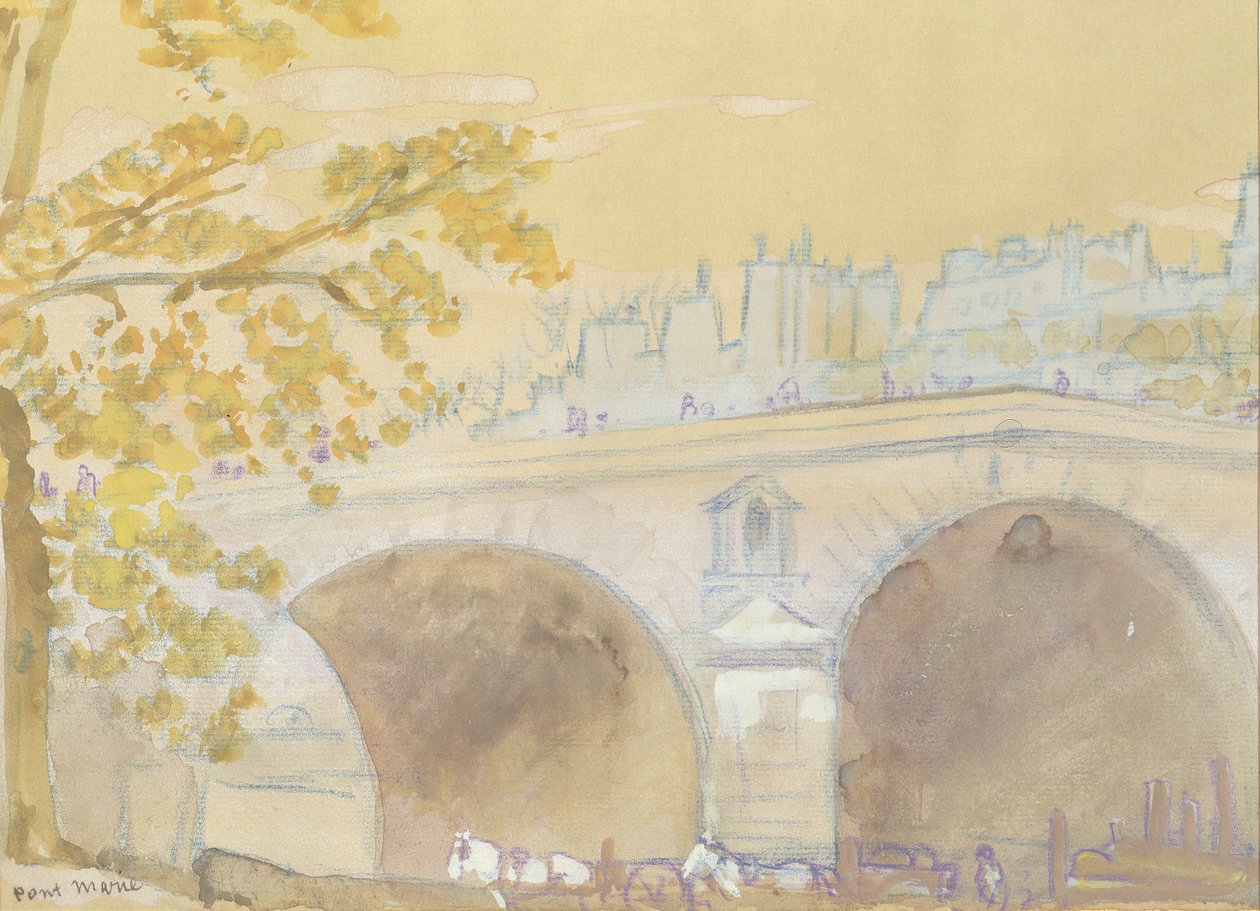 Pont Marie z Quai des Celestins, 1926 (wc na papíře) od Arthur Bowen Davies