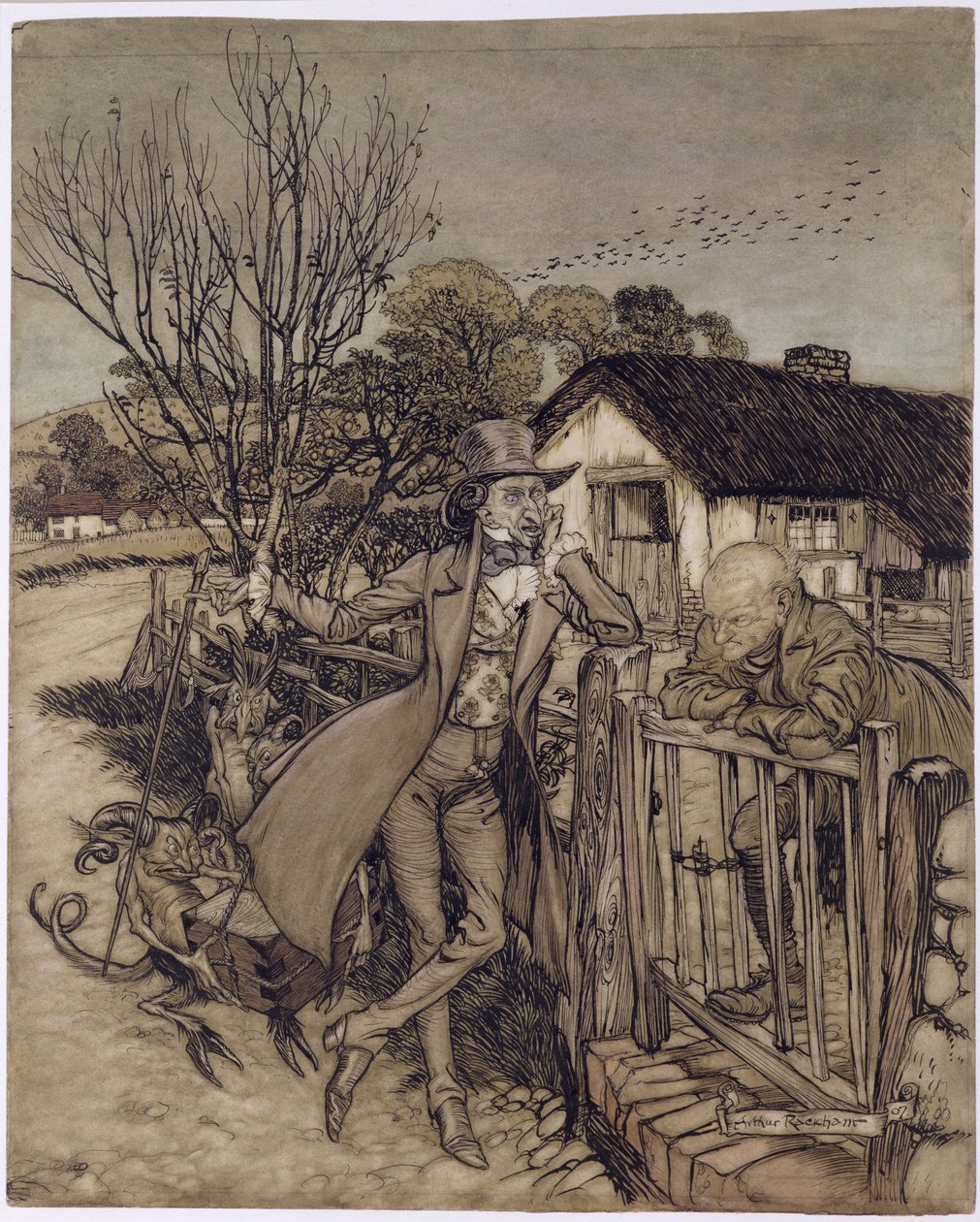 A Bargain With the Devil, 1907 (wc, pero a inkoust na papíře) od Arthur Rackham