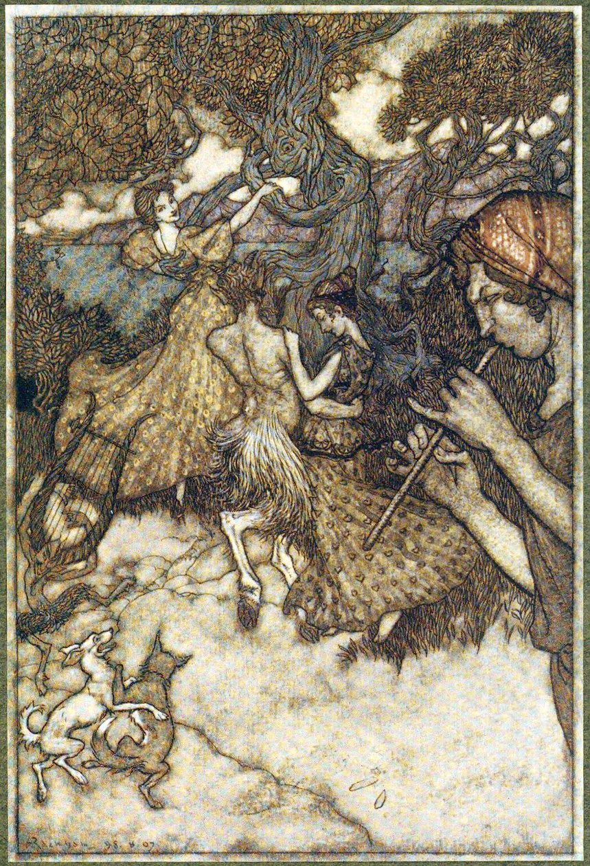 Pokud Orpheus nejprve produkoval valčík., z The Ingoldsby Legends, pub. 1907 od Arthur Rackham