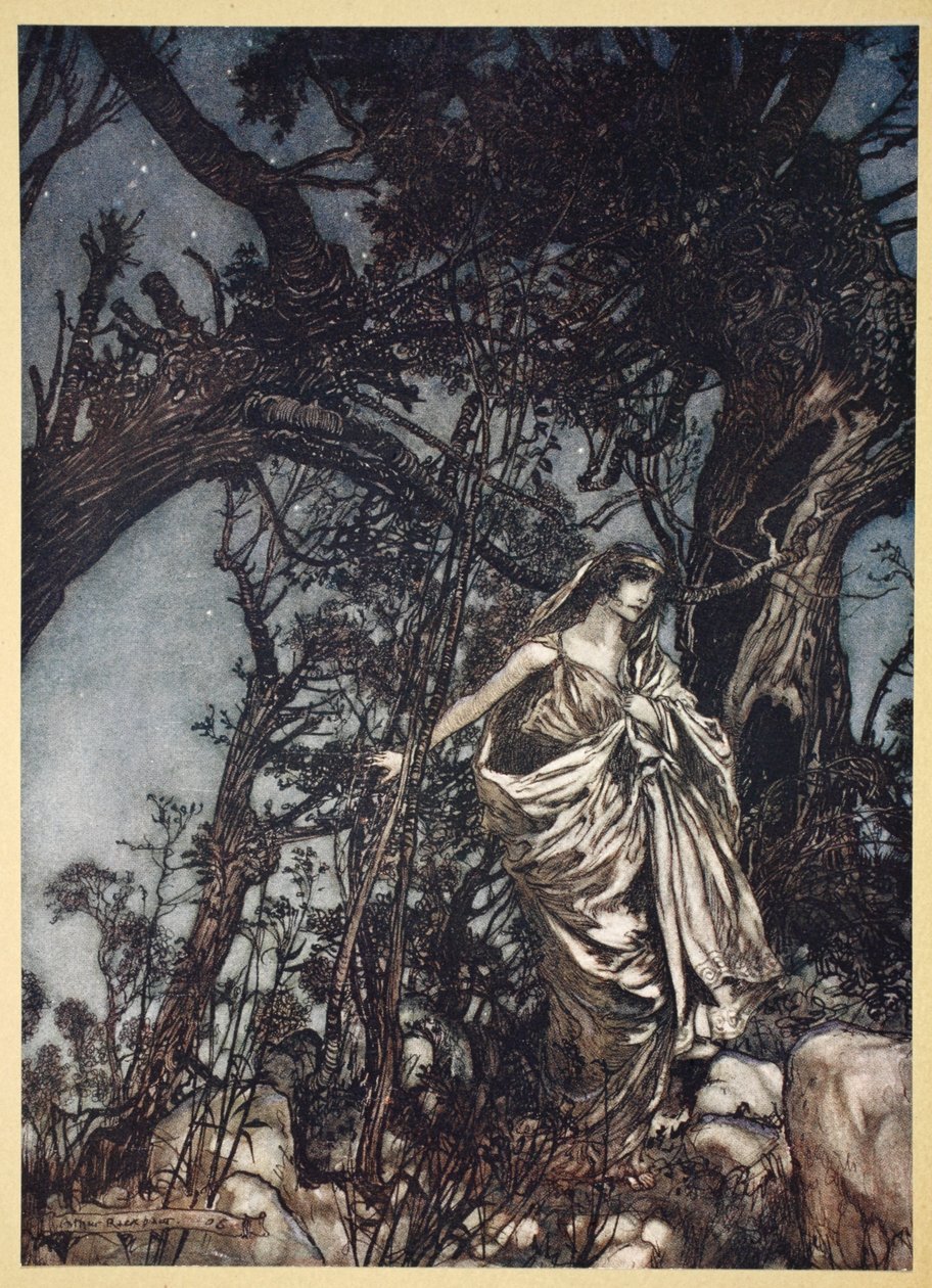 Nikdy tak unavený, nikdy tak běda, ilustrace ze „Snu nocí svatojánských“ od Williama Shakespeara, 1908 od Arthur Rackham