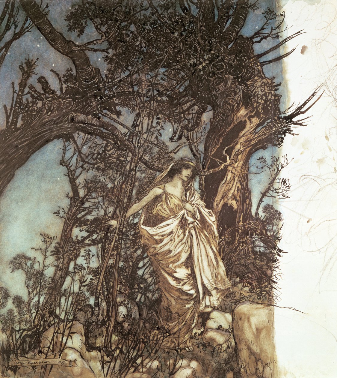 Nikdy tak unavený, nikdy tak žalostný, ilustrace ke Snu noci svatojánské, 1908 od Arthur Rackham