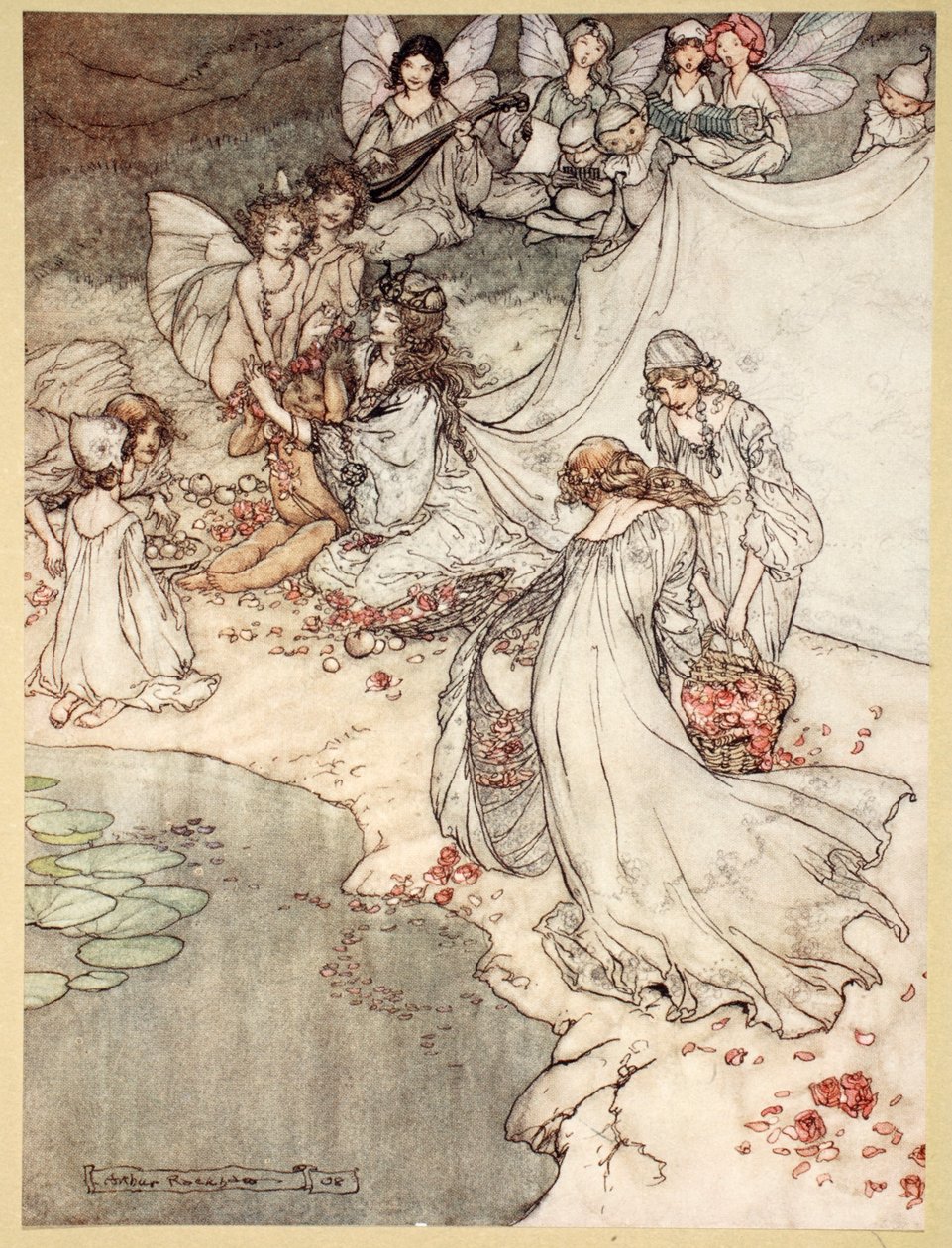 Nikdy neměla tak sladkého měňavce, ilustrace ze „Snu nocí svatojánských“ od Williama Shakespeara, 1908 od Arthur Rackham