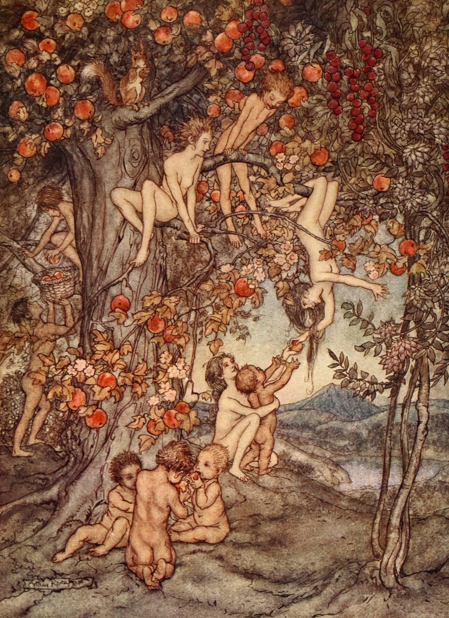 Nehrozilo žádné nebezpečí, žádné potíže jakéhokoli druhu, ilustrace z „Zázračné knihy pro dívky a chlapce“ od Nathaniela Hawthorna, 1928 od Arthur Rackham