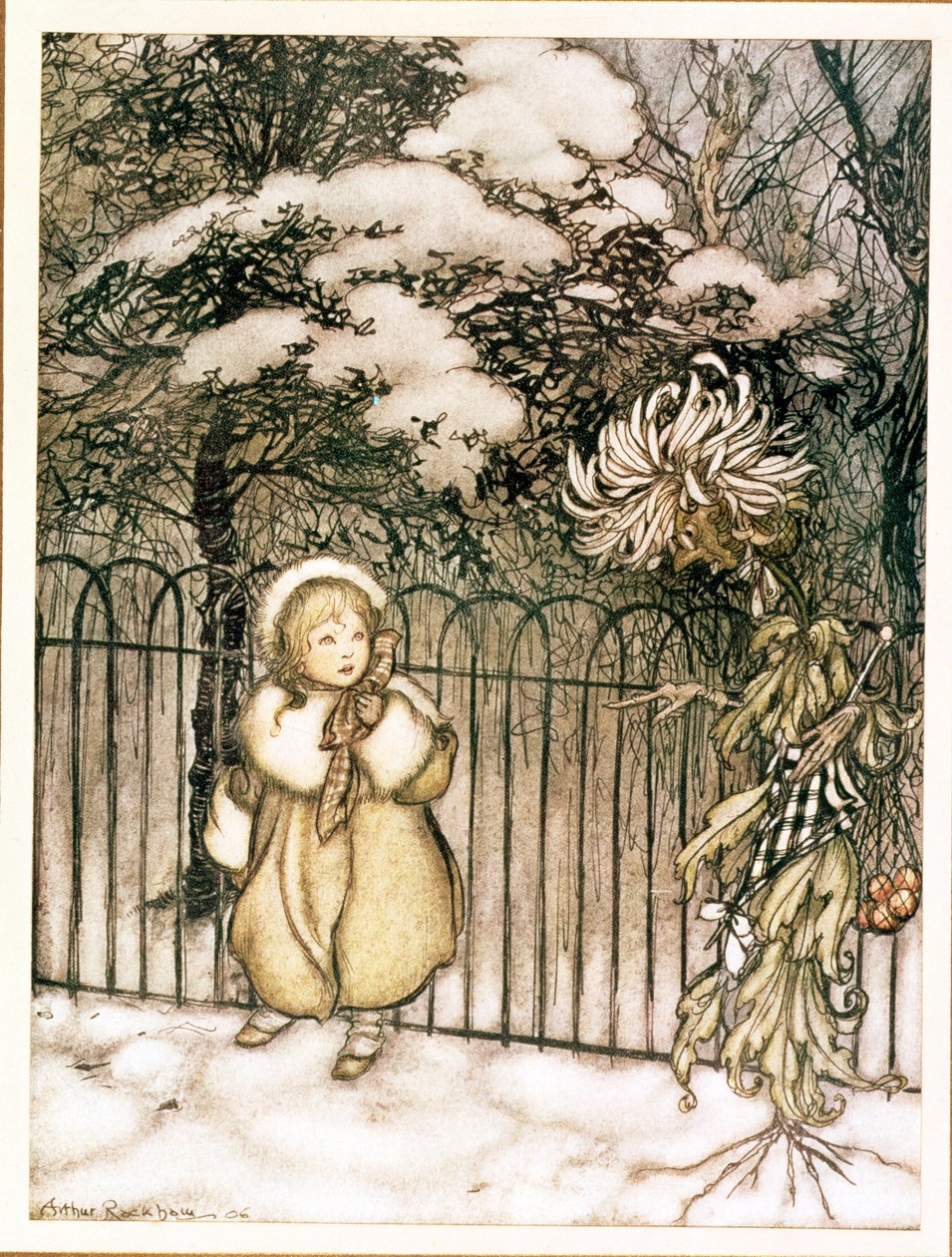 Zima z knihy "Peter Pan v Kensingtonských zahradách" od J. M. Barrieho, 1906 od Arthur Rackham