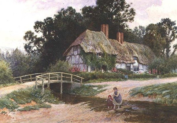 Sestry pádlující přes potok od Arthur Claude Strachan