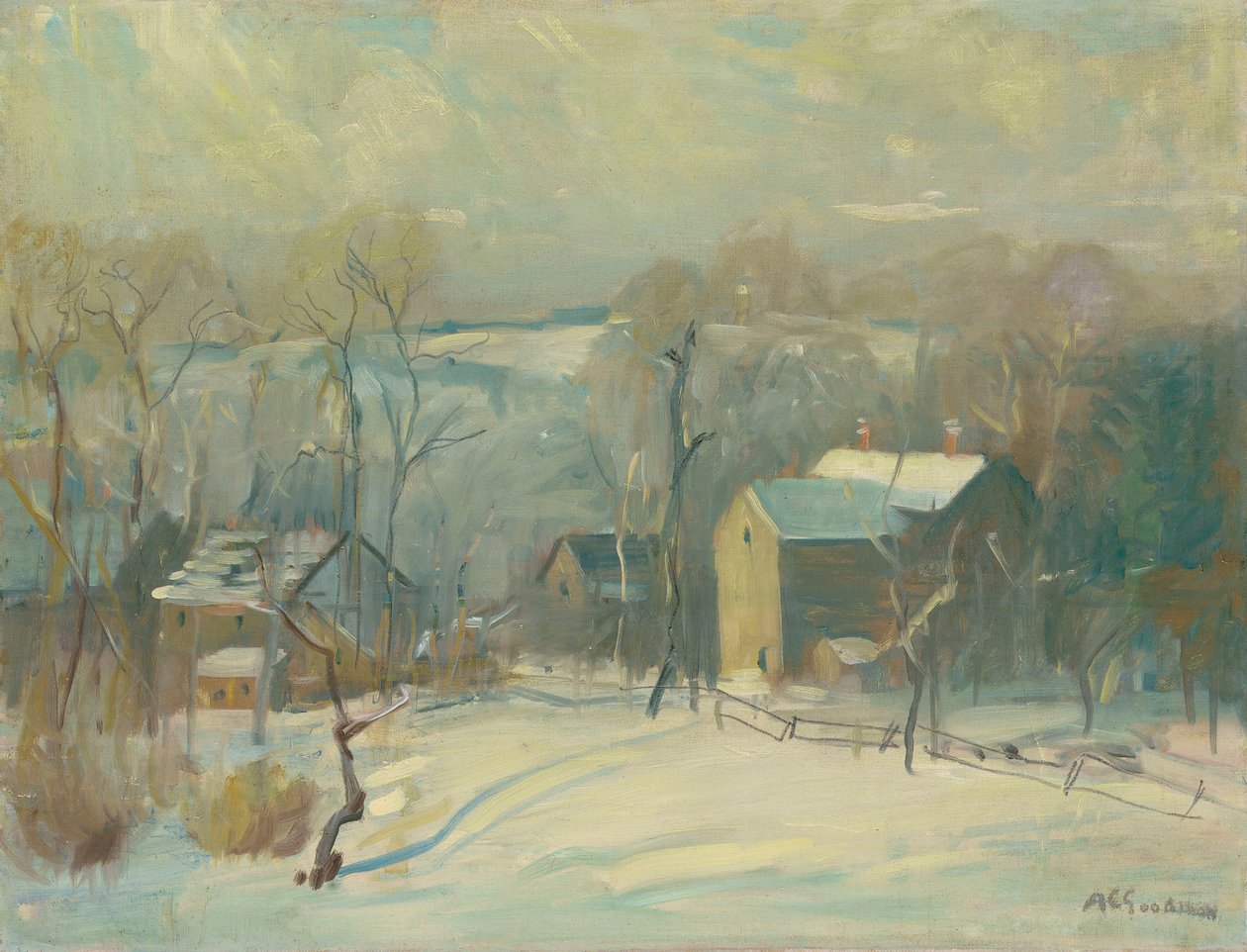 Vesnice ve sněhu (olej na plátně) od Arthur Clifton Goodwin