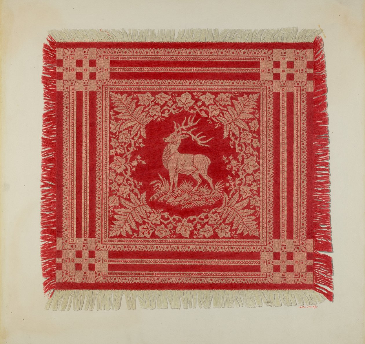 Červenobílý ubrousek (Deer Design) od Arthur G. Merkley