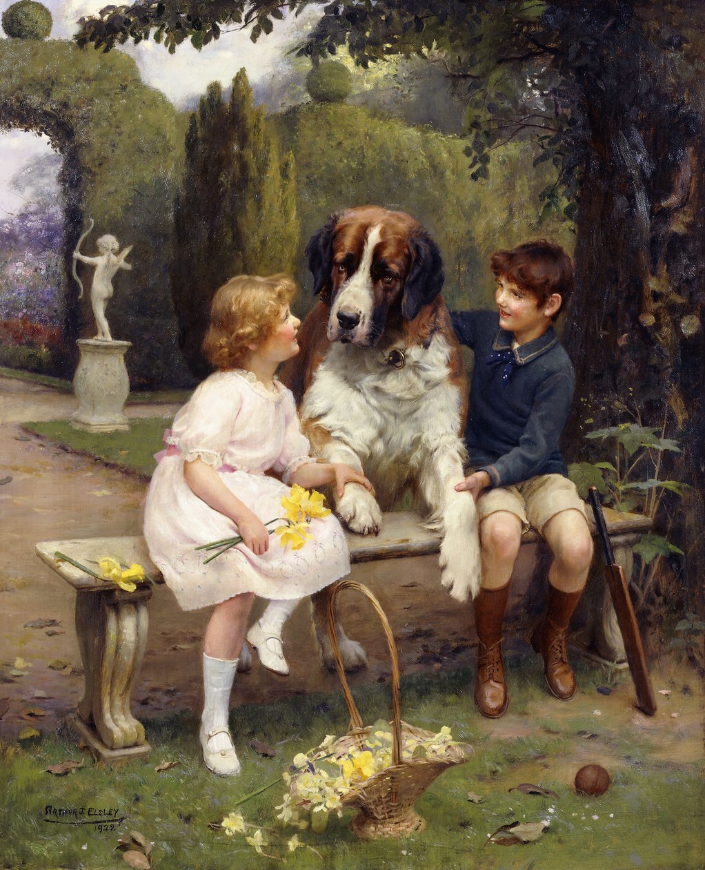 Děti se sv. Bernardem od Arthur John Elsley