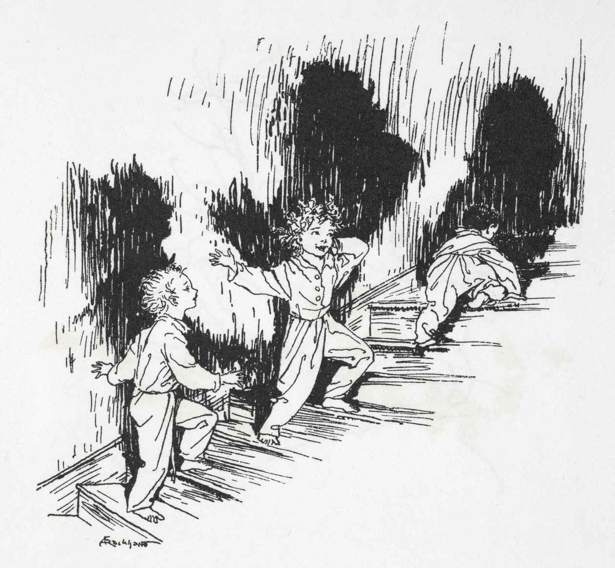 Děti se v noci plíží po schodech od Arthur Rackham