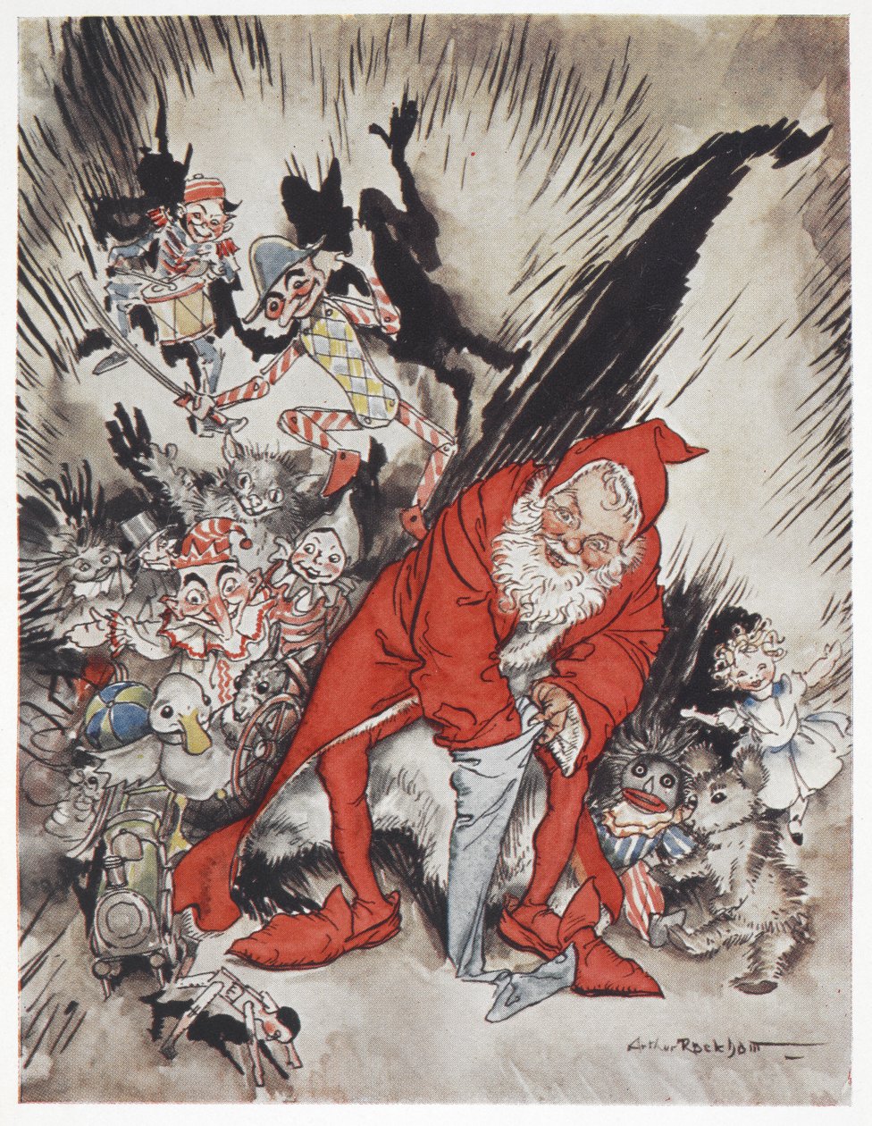 Otec Vánoc obklopený dárky od Arthur Rackham