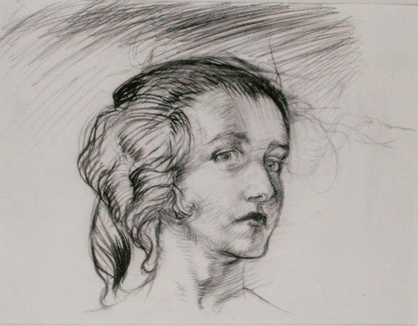 Dívčí hlava (tužka na papíře) od Arthur Rackham