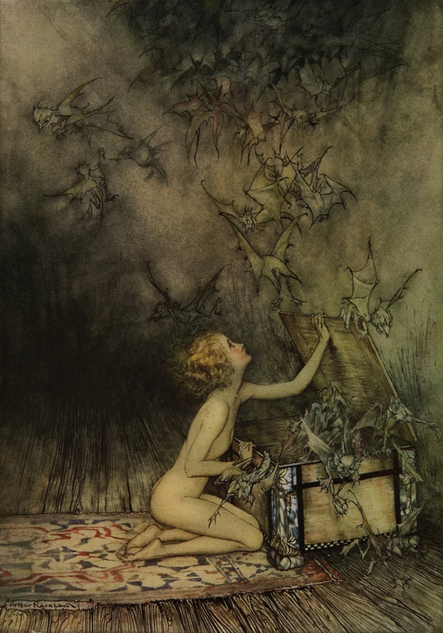 Mladá dívka a netopýr od Arthur Rackham