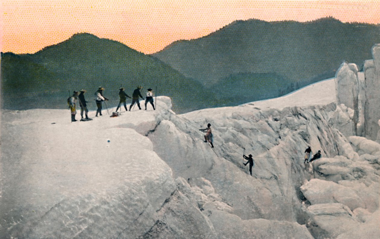 Crossing a Glacier, Mount Rainier, c1916 od Asahel Curtis