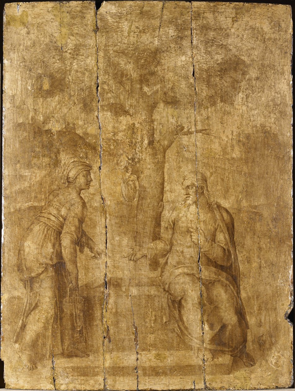 Kristus a žena Samaří od Ascribed to Michelangelo