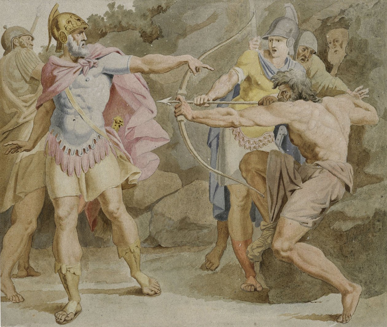 Philoctetes mířící Herkulesův luk na Odysea od Asmus Jakob Carstens
