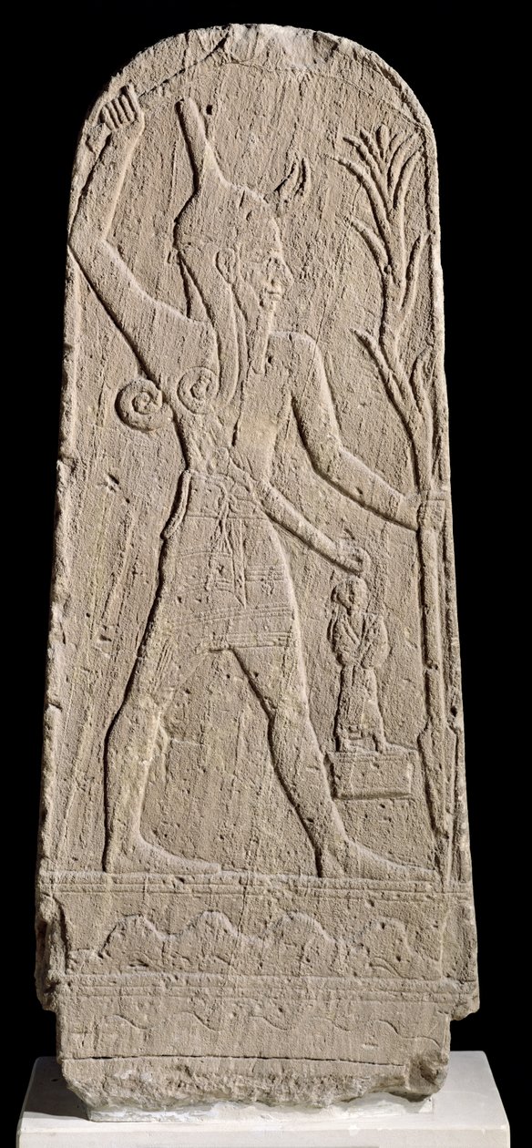 Bůh bouře Baal s bleskem z Ugaritu (Ras Shamra) asi 1350-1250 př.nl (pískovec) od Assyrian School