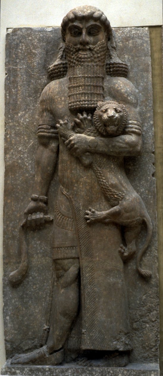 Hrdina Gilgameš ovládající lva, 722-705 př.nl od Assyrian
