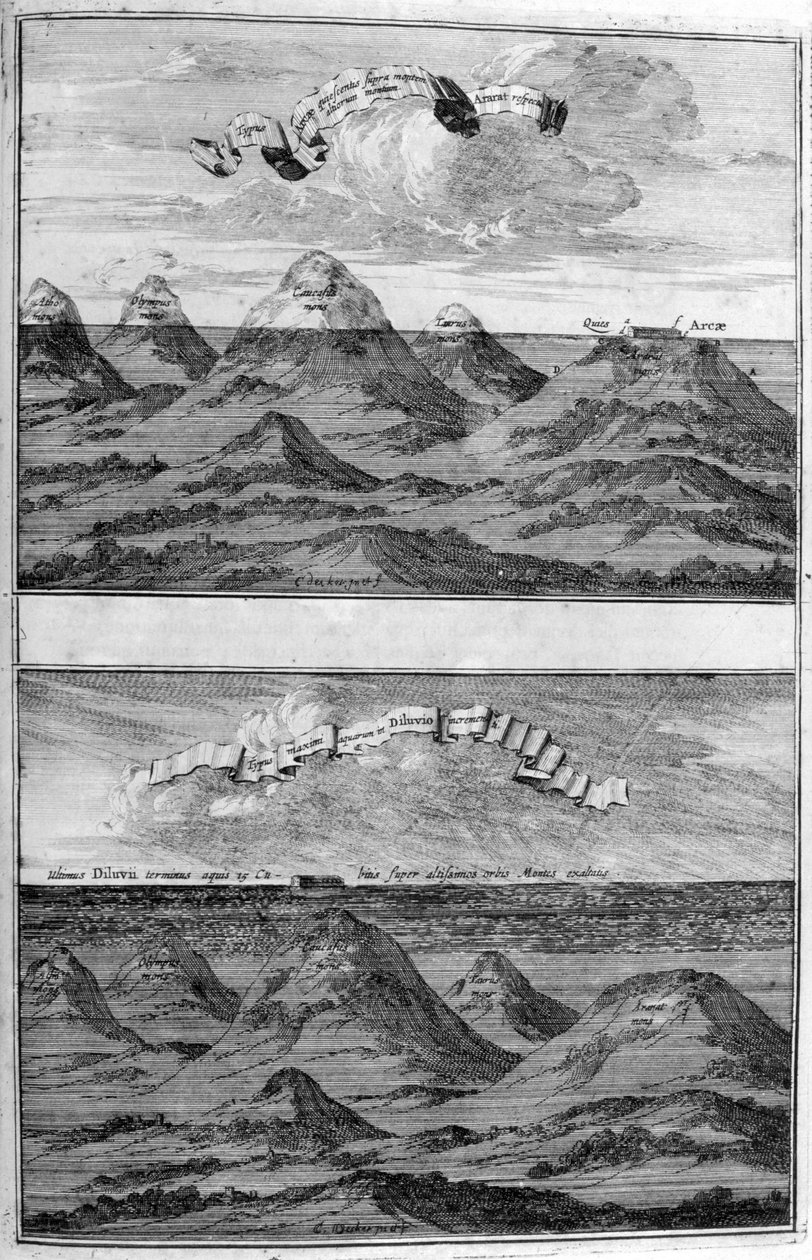 Velká povodeň z Arca Noe od Athanasius Kircher