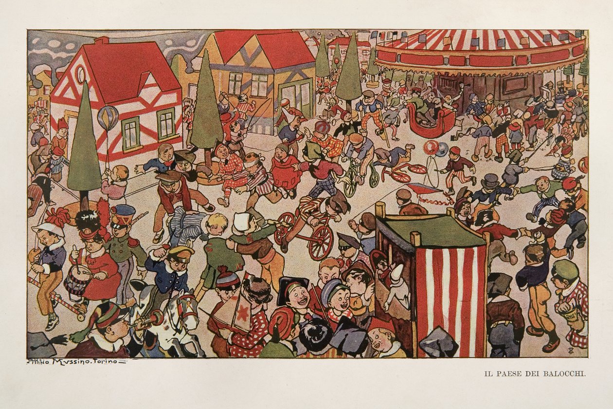 Země hraček, ilustrace z Pinocchia od Attilio Mussino