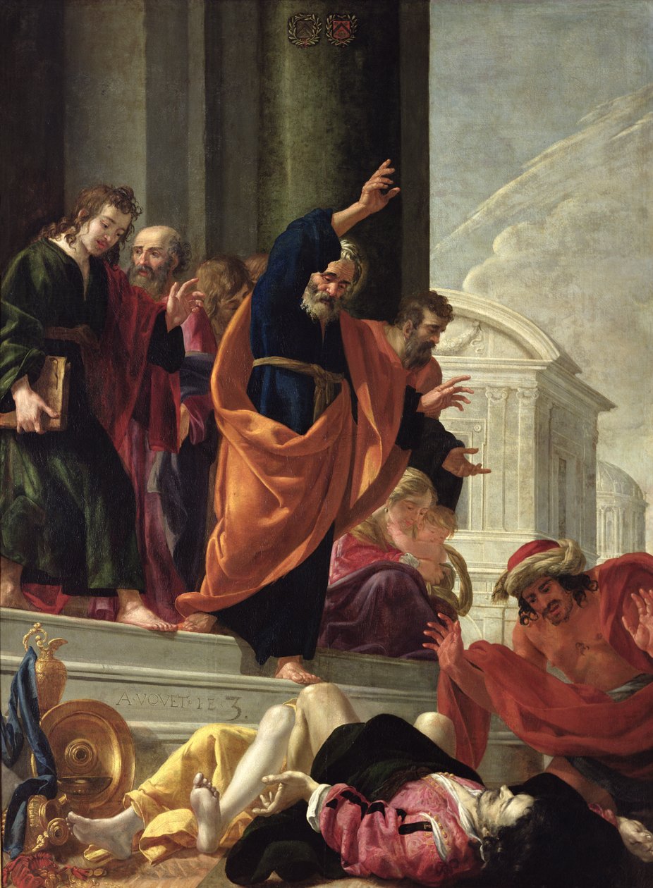 Smrt Safiry a Ananiáše, kolem roku 1632 od Aubin Vouet