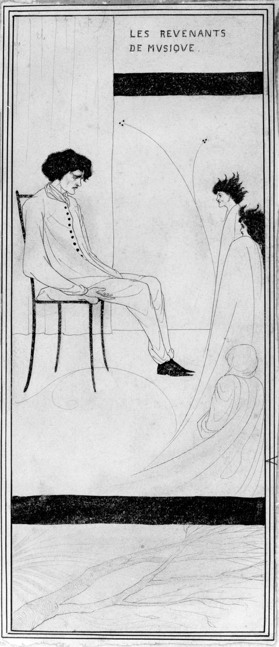 The Musical Revenant, cca 1892 (indický inkoust a mytí) od Aubrey Beardsley