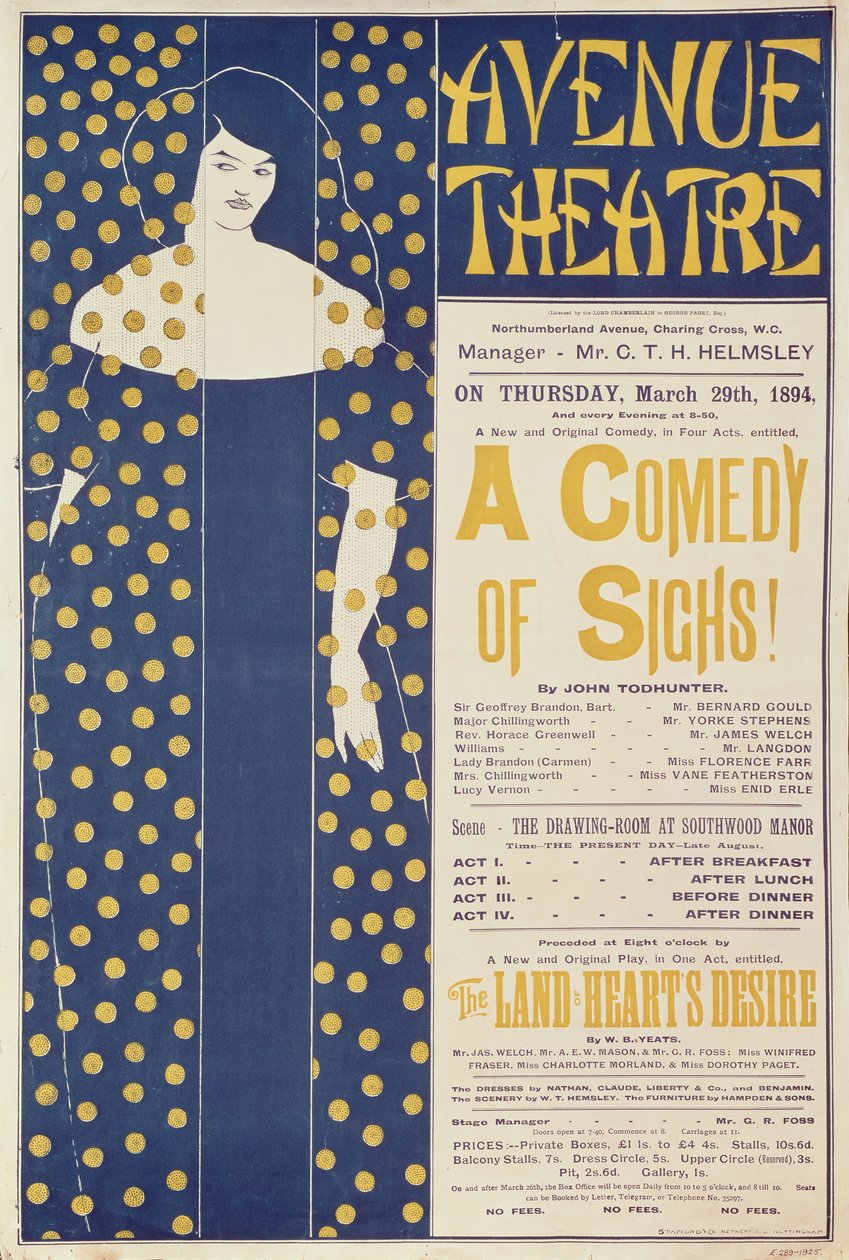 Plakát propagující hru Johna Todhuntera "A Comedy of Sighs", 1894. od Aubrey Beardsley