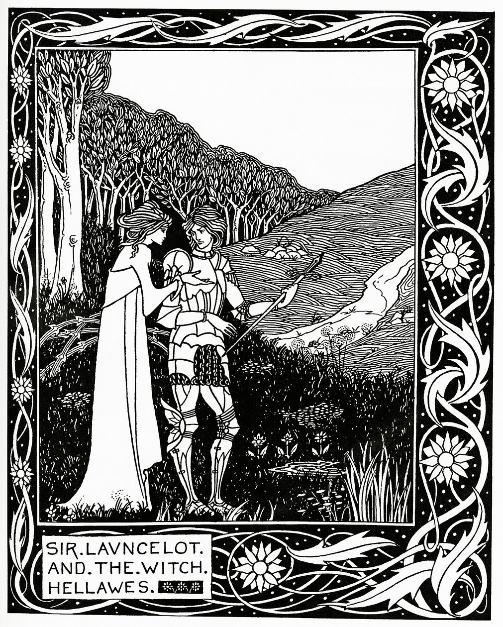 Sir Launcelot a čarodějnice Hellawes 1870 od Aubrey Beardsley