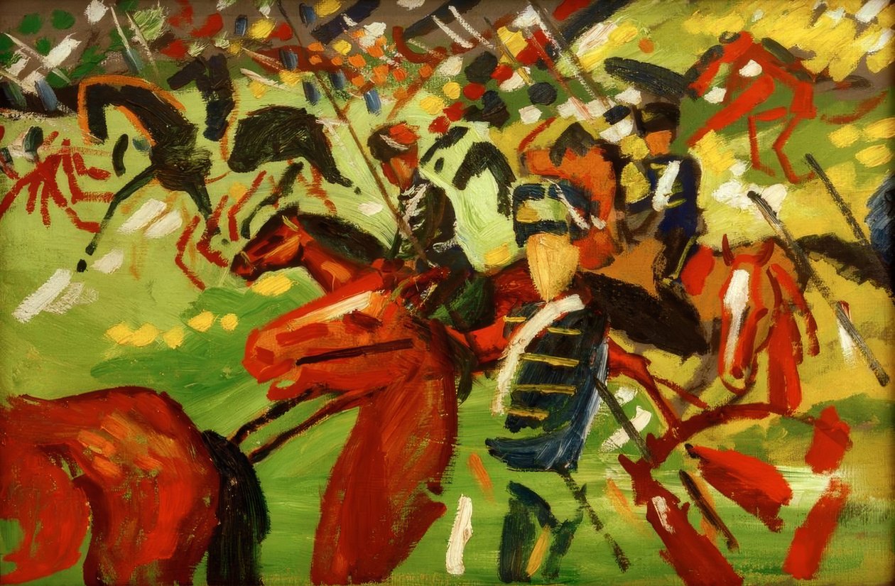 Husaři na koni od August Macke