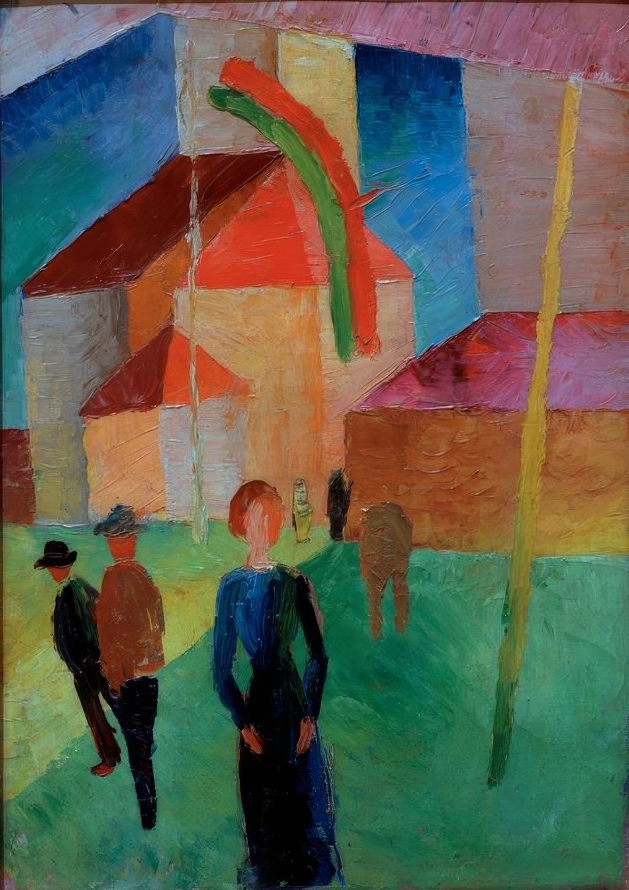 Kostel označený vlajkou od August Macke