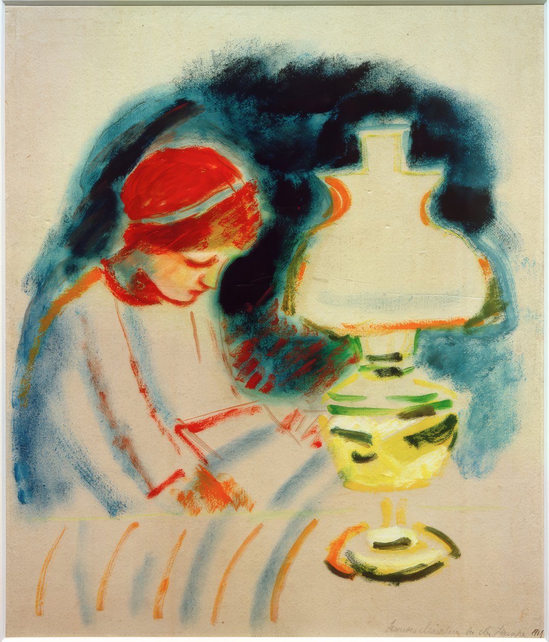 Dívka čtoucí u lampy, 1911 od August Macke