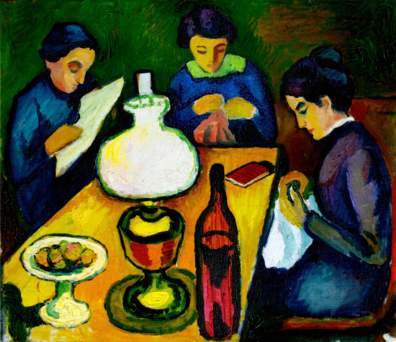 Tři ženy u stolu u lampy, 1912 od August Macke