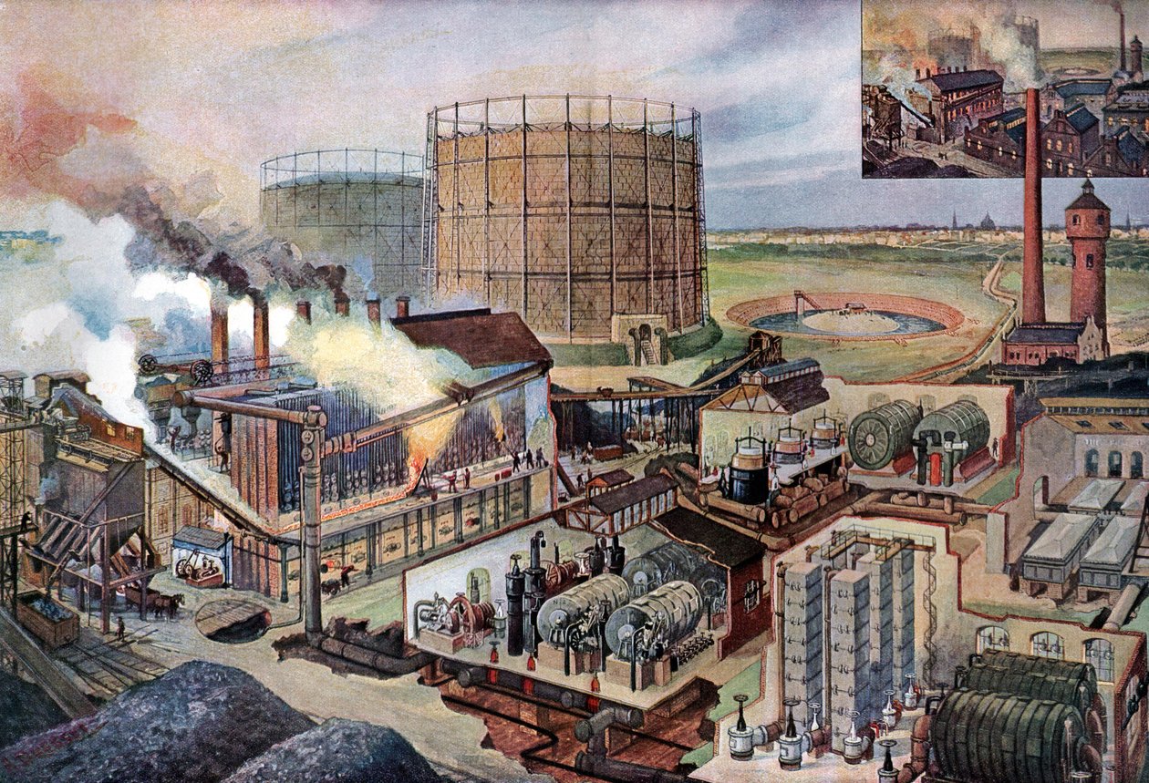 Plynárna, kolem roku 1880 (ilustrace) od August (after) Dressel