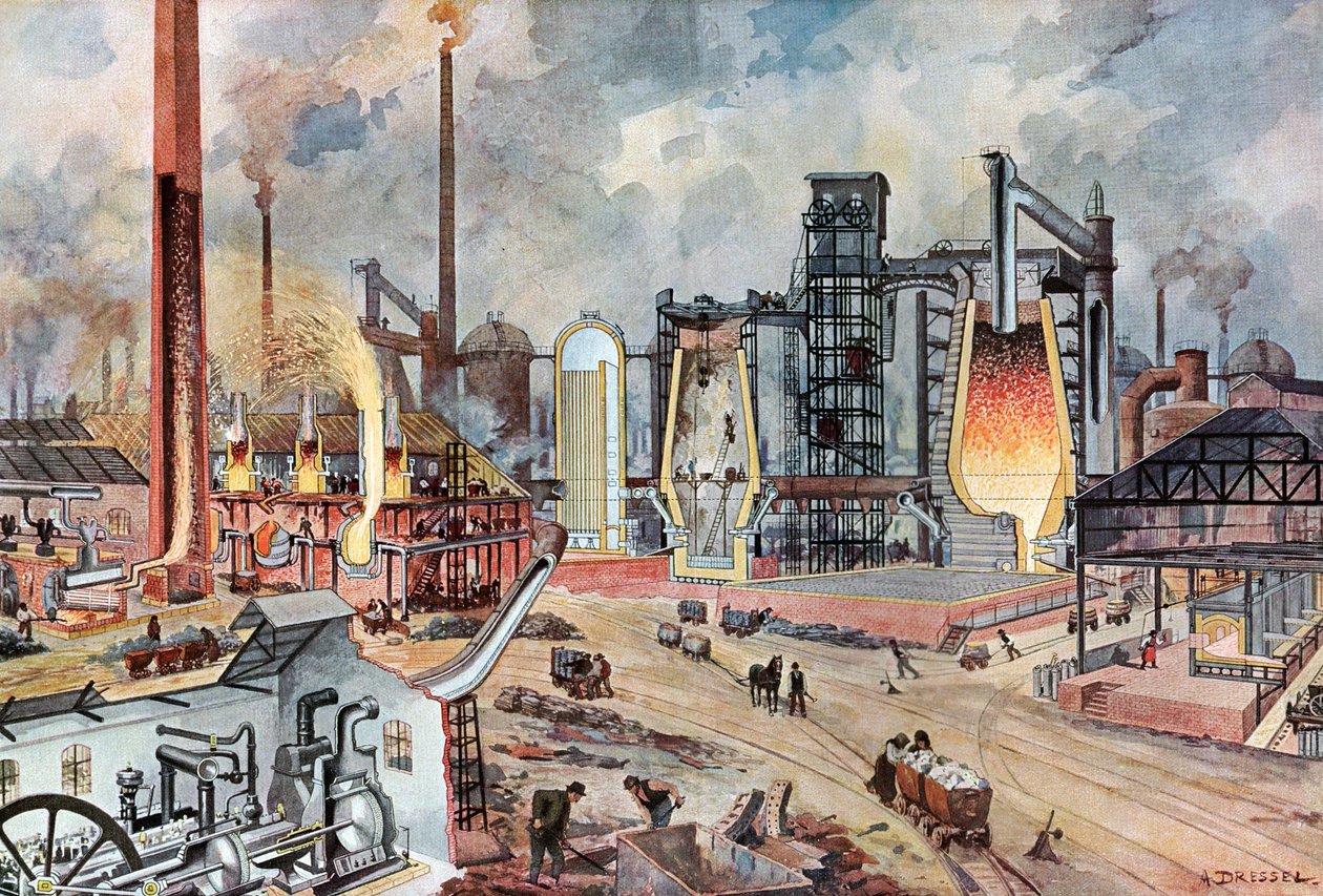 Ocelářský průmysl v Německu, kolem roku 1880 (ilustrace) od August (after) Dressel