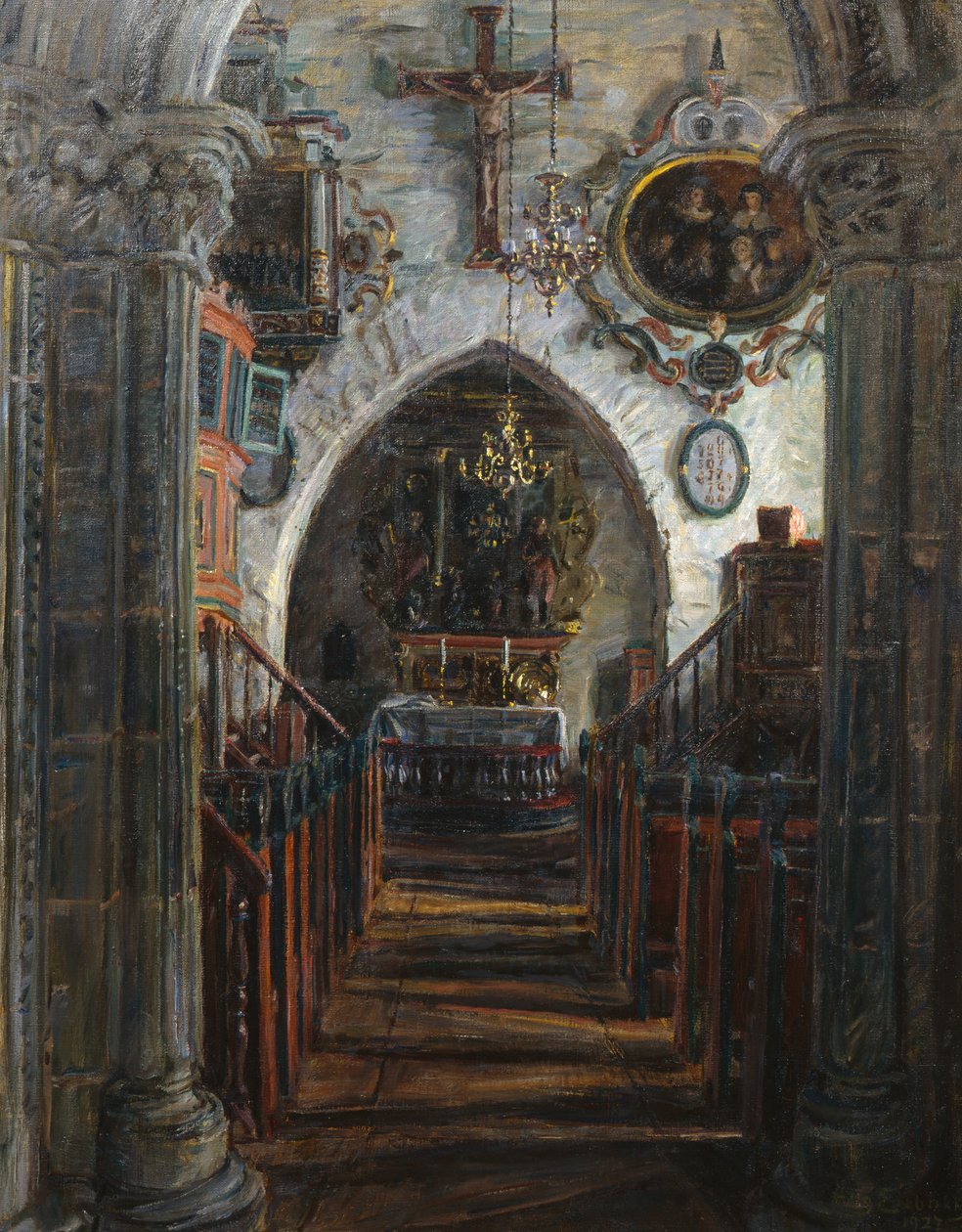 Interiér, Dale church, Luster od August Eiebakke