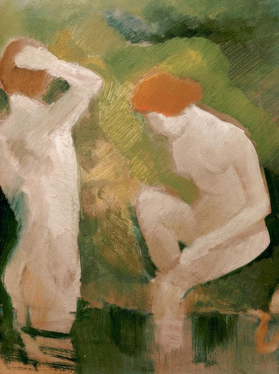 Koupání na zeleném svahu od August Macke