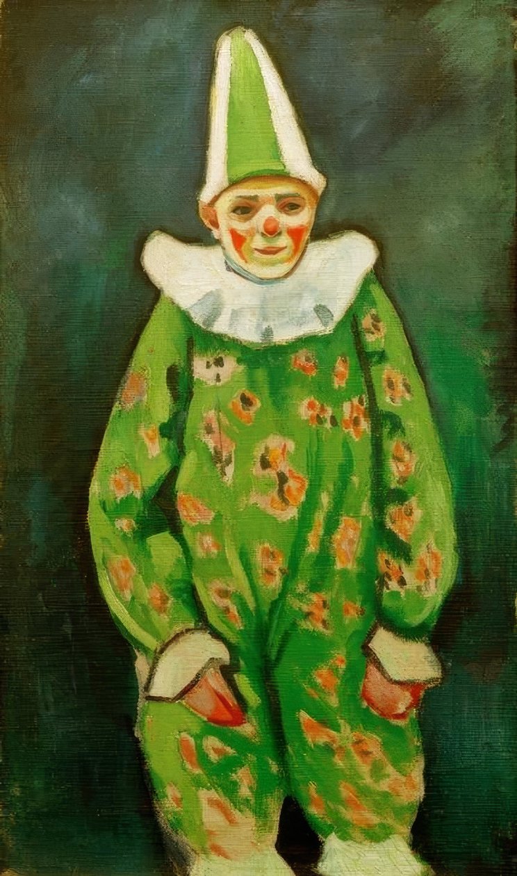 Klaun v zeleném kostýmu od August Macke