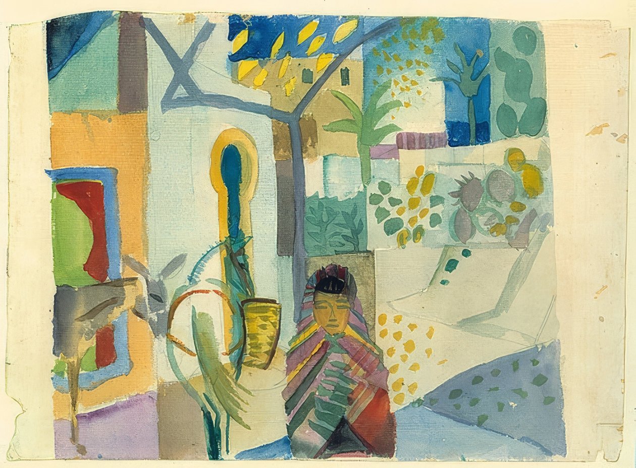 Dívka s koněm a oslem. 1914 od August Macke