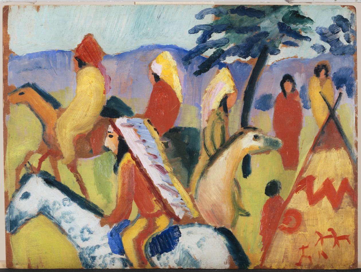 Indiáni jedoucí poblíž stanu od August Macke